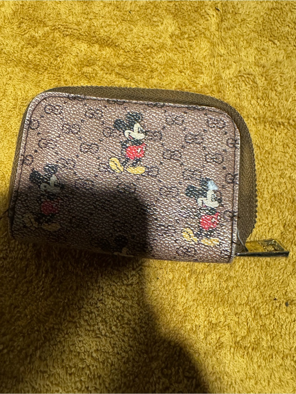 Brown Mickey Print Zip Wallet